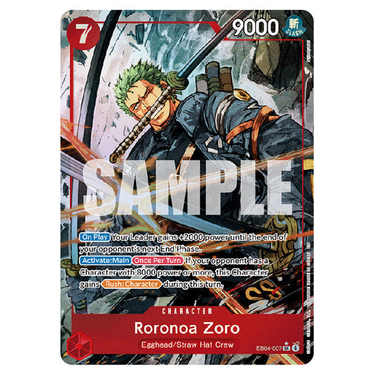 Roronoa Zoro EB04-007a card from the One Piece set Adventure on Kami's Island
