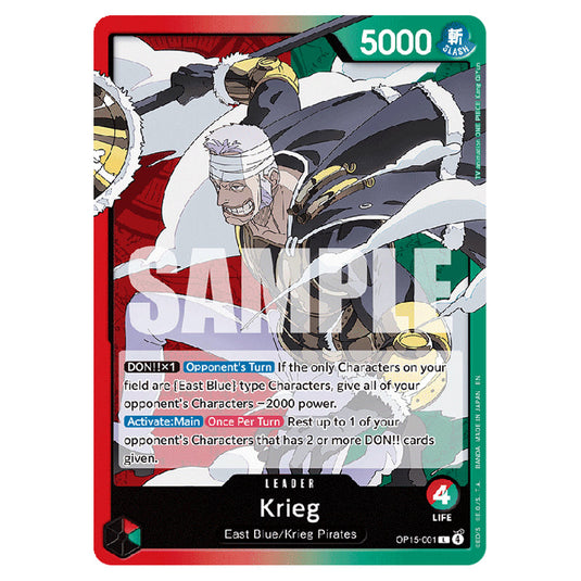 Krieg OP15-001 card from the One Piece set Adventure on Kami's Island