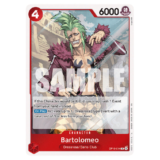 Bartolomeo OP15-014 card from the One Piece set Adventure on Kami's Island
