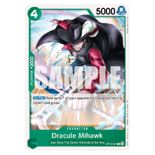 Dracule Mihawk OP15-027 card from the One Piece set Adventure on Kami's Island