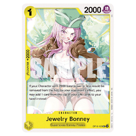 Jewelry Bonney OP15-105 card from the One Piece set Adventure on Kami's Island