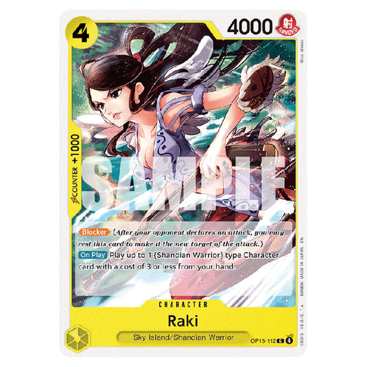 Raki OP15-112 card from the One Piece set Adventure on Kami's Island