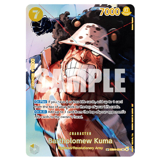 Bartholomew Kuma EB04-054a card from the One Piece set The Time of Battle