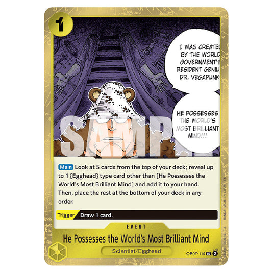 He Possesses the World's Most Brilliant Mind OP07-114a card from the One Piece set Premium Booster 02