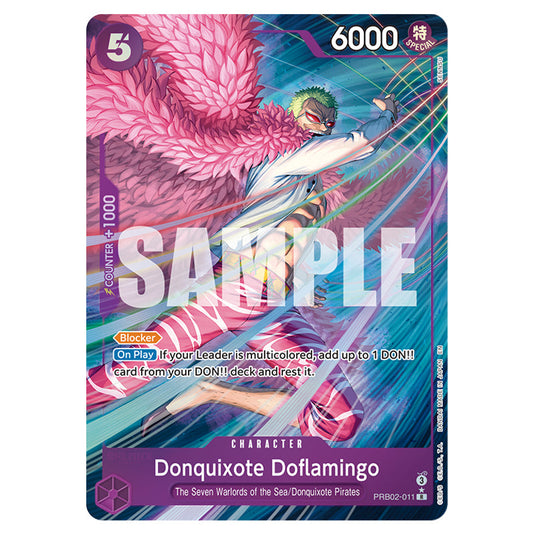 Donquixote Doflamingo PRB02-011a card from the One Piece set Premium Booster 02