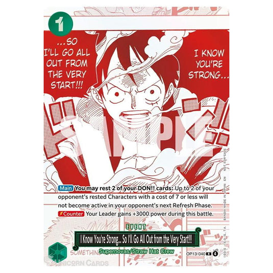 One Piece - Carrying on his Will - I Know You're Strong... So I'll Go All Out from the Very Start!!! (Rare) - OP13-040 (Promo)