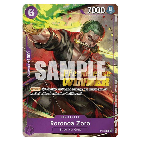 One Piece - Wings of the Captain - Roronoa Zoro (Promo Card) - P-045 Pre-release Winner Stamp