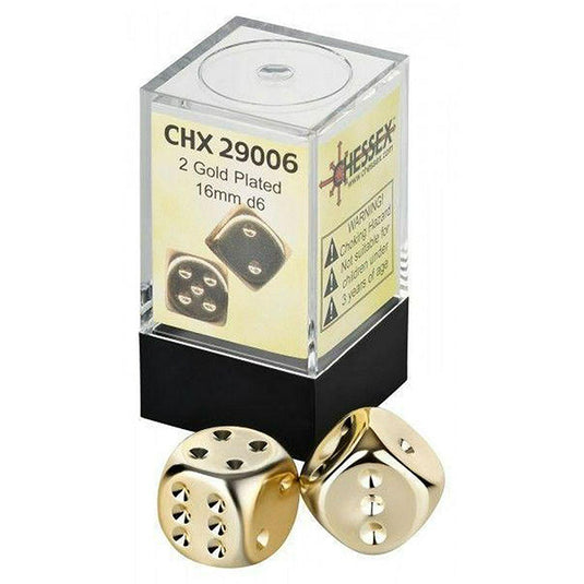 Chessex - Specialty Dice Pair - Metallic 16mm D6 w/pips - Gold-Plated