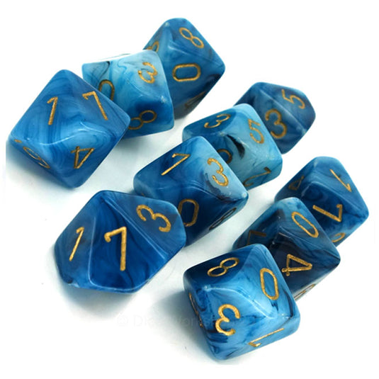 Chessex - Signature - 16mm Polyhedral D10 10-Dice Set - Phantom Teal with Gold