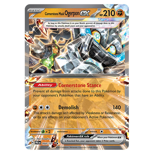 Cornerstone Mask Ogerpon ex 058 card from the Pokemon set Prismatic Evolutions
