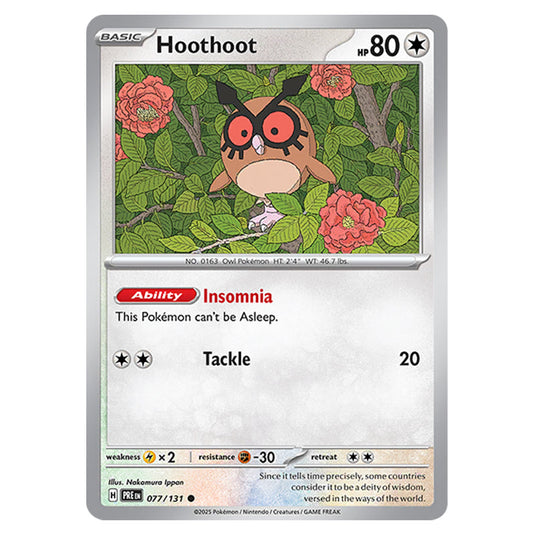 Hoothoot 077 card from the Pokemon set Prismatic Evolutions