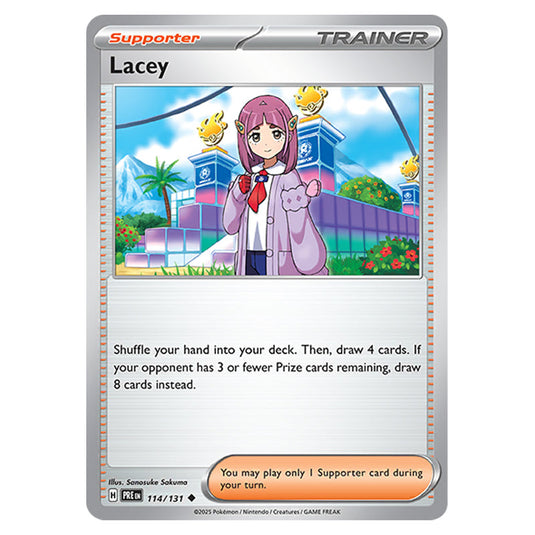 Lacey 114 card from the Pokemon set Prismatic Evolutions