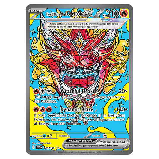 Hearthflame Mask Ogerpon ex 148 card from the Pokemon set Prismatic Evolutions