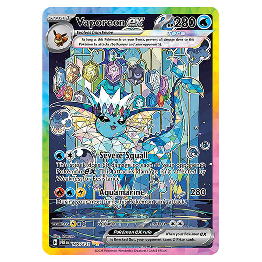 Vaporeon ex 149 card from the Pokemon set Prismatic Evolutions