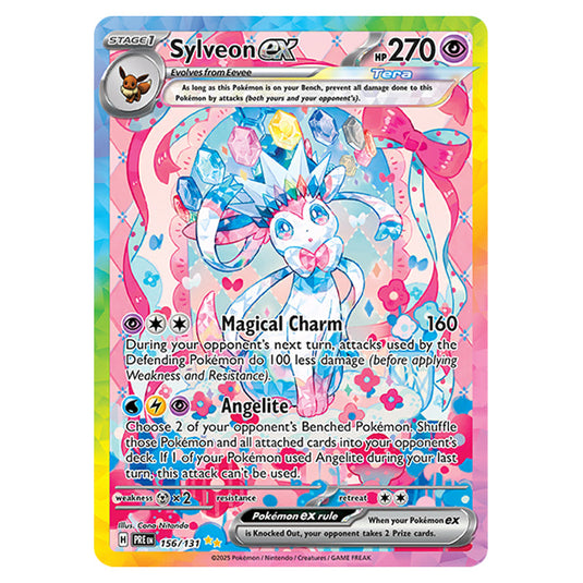 Sylveon ex 156 card from the Pokemon set Prismatic Evolutions