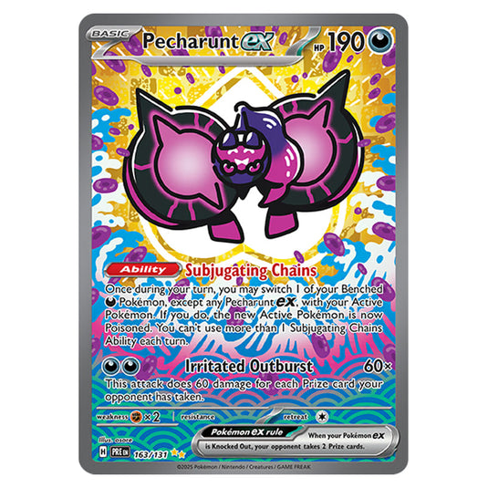 Pecharunt ex 163 card from the Pokemon set Prismatic Evolutions