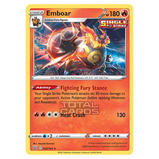 Pokemon - Sword & Shield - Battle Styles - Emboar - 025/163