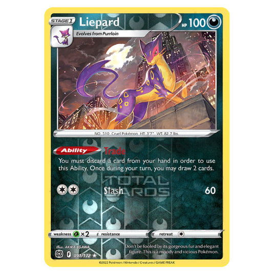 Pokemon - Sword & Shield - Brilliant Stars - Liepard - 091/172 - (Reverse Holo)