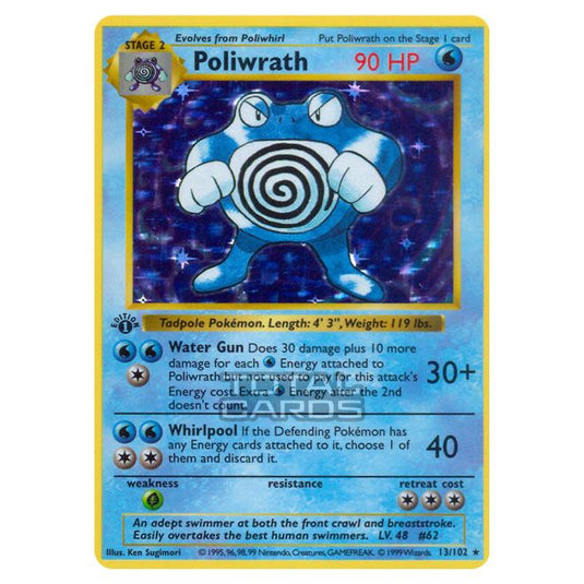 Pokemon - Base Set - Poliwrath - 13/102-Light Played-Unlimited-English