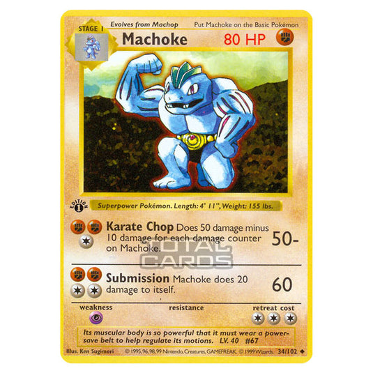1999 machoke pokemon card value Base Set Shadowless 1st Edition #34 PSA 8 NM-MT on Fanatics Collect ) Does 50 damage minus 10 for each damage counter on Machoke 1999 Pokmon Machop #52 &