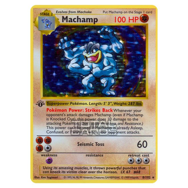 First Edition Machop Pokemon - Base Set - Machamp - 8/102 First Edition Good