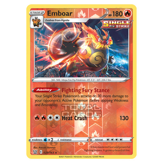 Pokemon - Sword & Shield - Battle Styles - Emboar - 025/163 - (Reverse Holo)