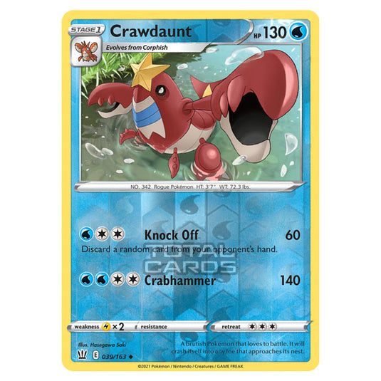 Pokemon - Sword & Shield - Battle Styles - Crawdaunt - 039/163 - (Reverse Holo)