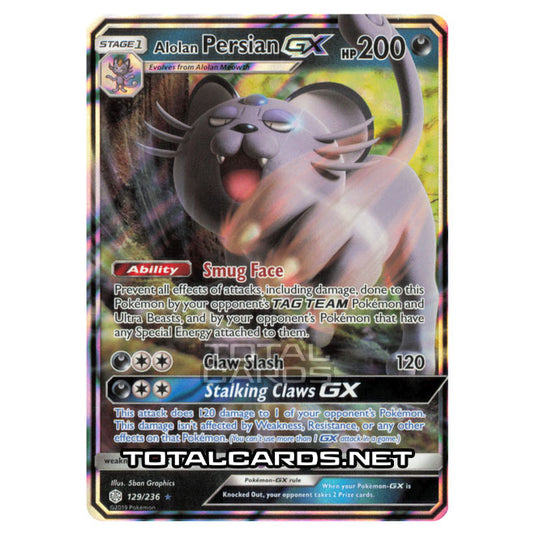 Pokemon - Sun & Moon - Cosmic Eclipse - Alolan Persian-GX - 129/236 Pokemon - Sun & Moon - Cosmic Eclipse - Alolan Persian-GX - 129/236
