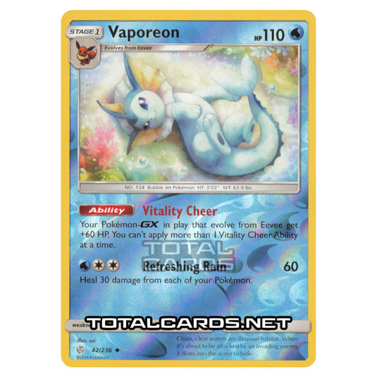 Pokemon - Sun & Moon - Cosmic Eclipse - Vaporeon - 42/236 - (Reverse Holo)