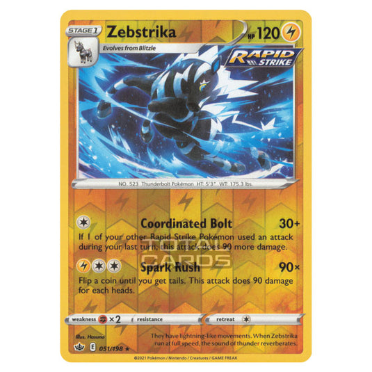 Pokemon - Sword & Shield - Chilling Reign - Zebstrika - 051/198 - (Reverse Holo)