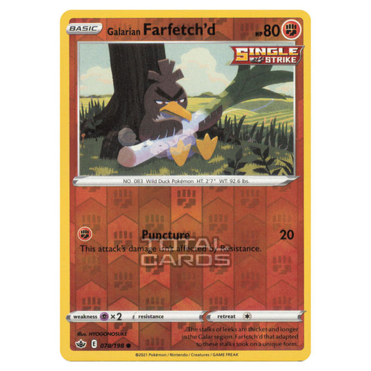 Pokemon - Sword & Shield - Chilling Reign - Galarian Farfetch'd - 078/198 - (Reverse Holo) Pokemon - Sword & Shield - Chilling Reign - Galarian Farfetch'd - 078/198 - (Reverse Holo)