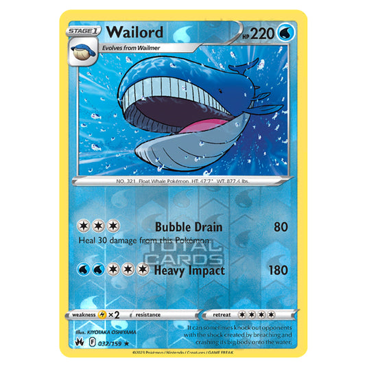 Pokemon - Sword & Shield - Crown Zenith - Wailord - 32/159 - (Reverse Holo)