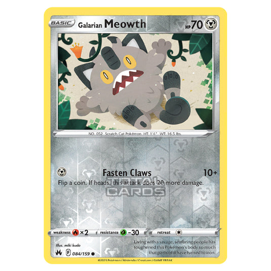 Pokemon - Sword & Shield - Crown Zenith - Galarian Meowth - 84/159 - (Reverse Holo)