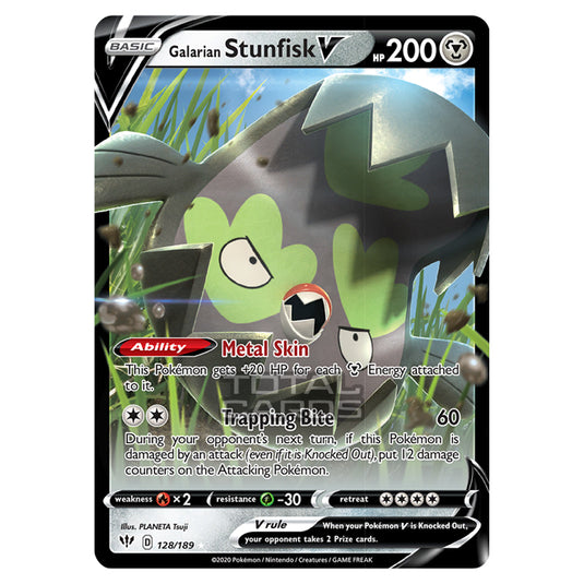 Pokemon - Sword & Shield - Darkness Ablaze - Galarian Stunfisk-V - 128/189