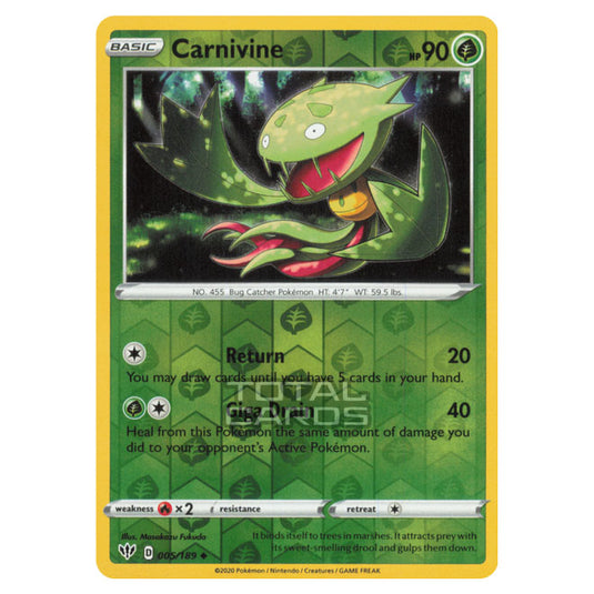 Pokemon - Sword & Shield - Darkness Ablaze - Carnivine - 005/189 - (Reverse Holo)