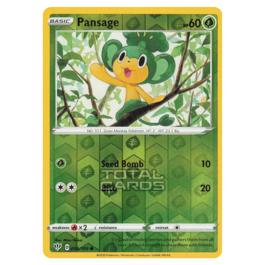 Pokemon - Sword & Shield - Darkness Ablaze - Pansage - 006/189 - (Reverse Holo)