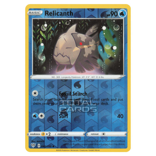 Pokemon - Sword & Shield - Darkness Ablaze - Relicanth - 040/189 - (Reverse Holo)