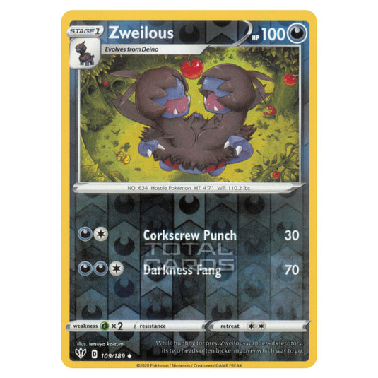 Pokemon - Sword & Shield - Darkness Ablaze - Zweilous - 109/189 - (Reverse Holo)