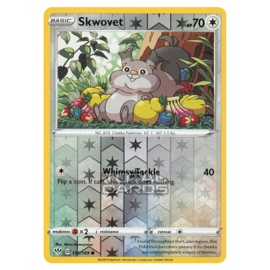 Pokemon - Sword & Shield - Darkness Ablaze - Skwovet - 152/189 - (Reverse Holo)