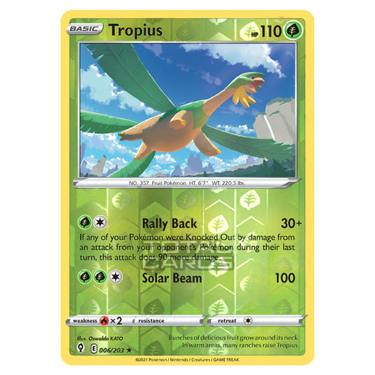 Pokemon - Sword & Shield - Evolving Skies - Tropius - 006/203 - (Reverse Holo)