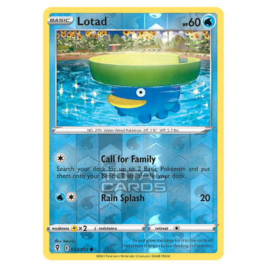 Pokemon - Sword & Shield - Evolving Skies - Lotad - 032/203 - (Reverse Holo)