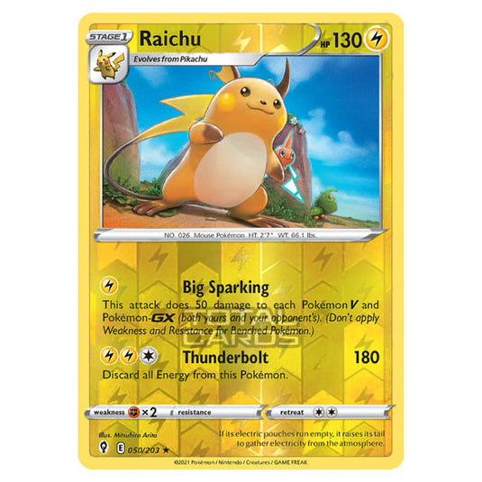 Pokemon - Sword & Shield - Evolving Skies - Raichu - 050/203 - (Reverse Holo)