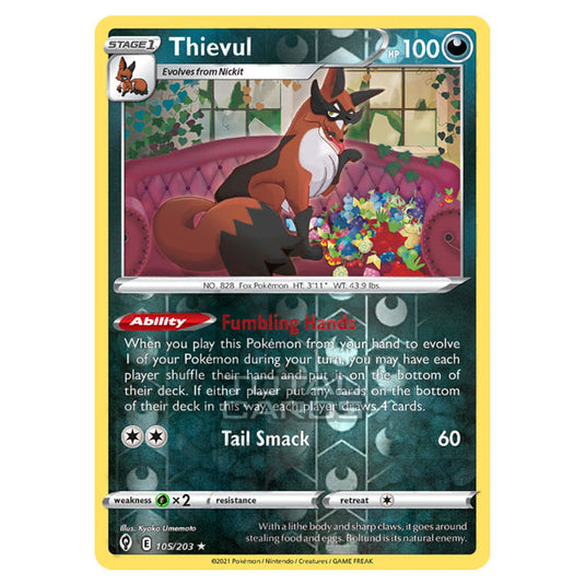 Pokemon - Sword & Shield - Evolving Skies - Thievul - 105/203 - (Reverse Holo)