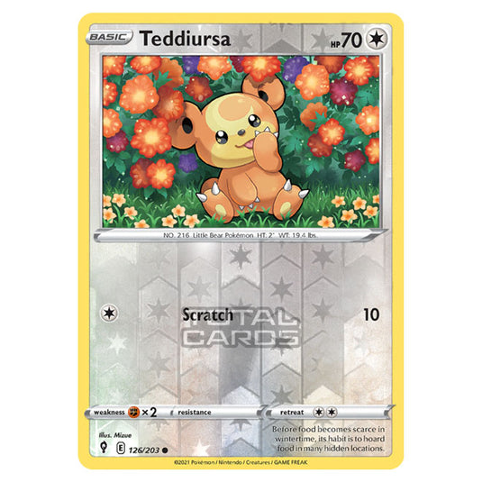 Pokemon - Sword & Shield - Evolving Skies - Teddiursa - 126/203 - (Reverse Holo)