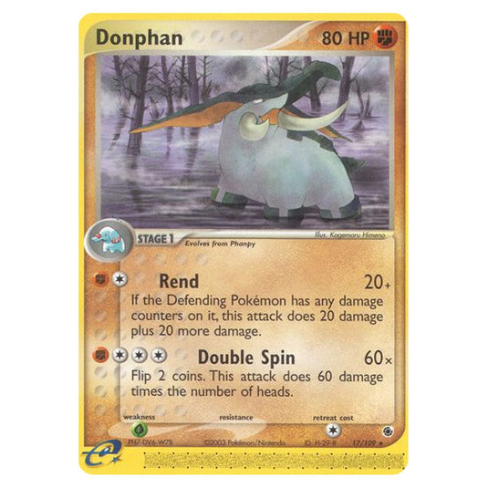Donphan 17 card from the Pokemon set Ruby & Sapphire