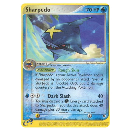Sharpedo 22 card from the Pokemon set Ruby & Sapphire