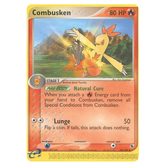 Combusken 28 card from the Pokemon set Ruby & Sapphire