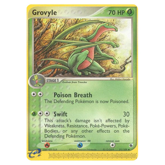 Grovyle 31 card from the Pokemon set Ruby & Sapphire