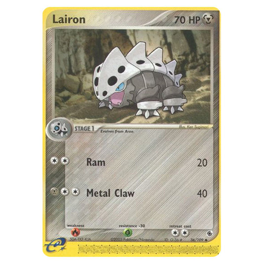 Lairon 36 card from the Pokemon set Ruby & Sapphire