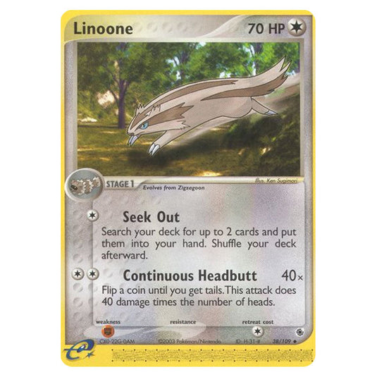 Linoone 38 card from the Pokemon set Ruby & Sapphire